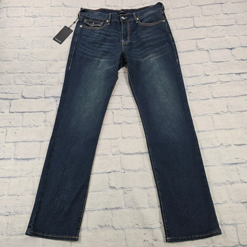 True Religion Ricky Relaxed Straight Jeans MENS 34x34 Dark Sultry Wash Big Flap